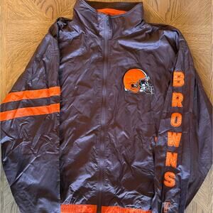 Vintage 90s Cleveland Browns Pro Player Full Zip Jacket Brown Orange Mens L